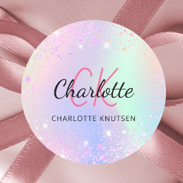 Holografisch rosa lila Monogrammbezeichnung Runder Aufkleber