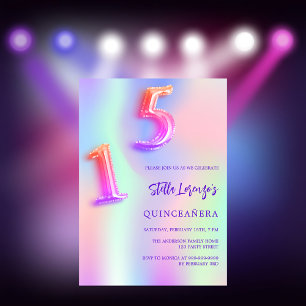 Holografisch rosa lila Quinceanera Einladung