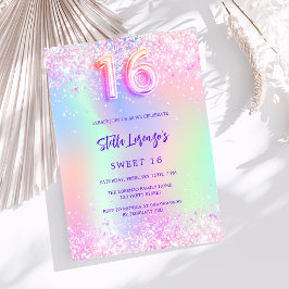Holografisch rosa lila Sweet 16 Einladung