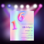 Holografisch rosa Neon Sweet 16-Einladung<br><div class="desc">Eine gürtliche und weibliche süße 16 Party Einladung. Ein Regenbogen, holografisch gefärbter Hintergrund in lila, pink, mint grün, Rose gold. Personalisieren und fügen Sie einen Namen und Party-Details hinzu. Der Name wird mit einem handgeschriebenen Stilskript geschrieben, lila Buchstaben. Nummer 16 wird mit einem Schriftart im Ballonstil geschrieben, Skript. 1 Blatt...</div>