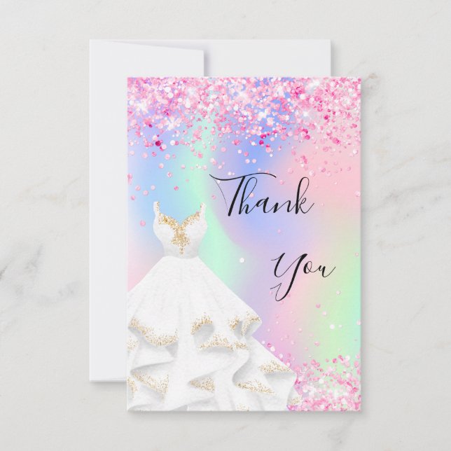 Holografisch rosa weißes Kleid Dankeskarte (Vorderseite)