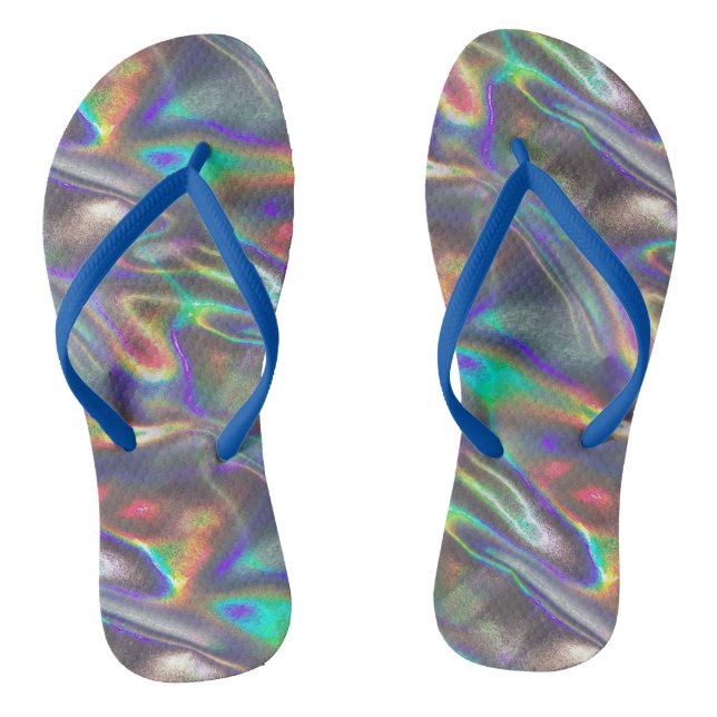 holografisch silberne Flip Flops Schuhe Sandalen (Fußbett)