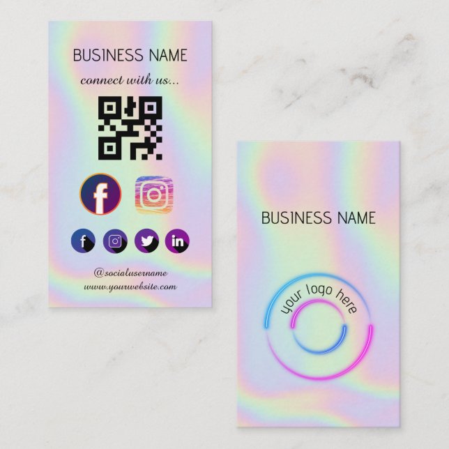 Holografisch - Social Media QR Code Business Card Visitenkarte (Vorne/Hinten)
