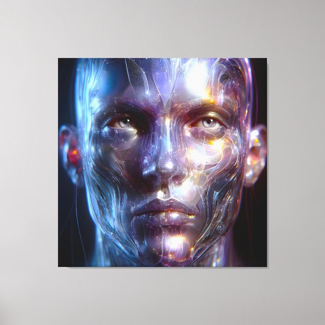 Holografisch Transparenter Menschlicher Kopf Leinwanddruck (Vorderseite)