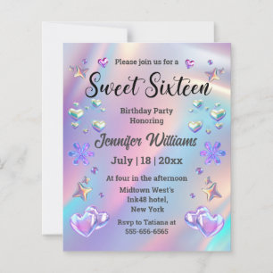 Holografische 3D-Herzen Sweet 16 Geburtstagseinlad