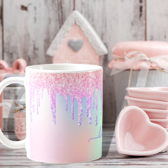 Holografische Einhorn-Glitzer-Tropfen Regenbogenmo Kaffeetasse (Von Creator hochgeladen)