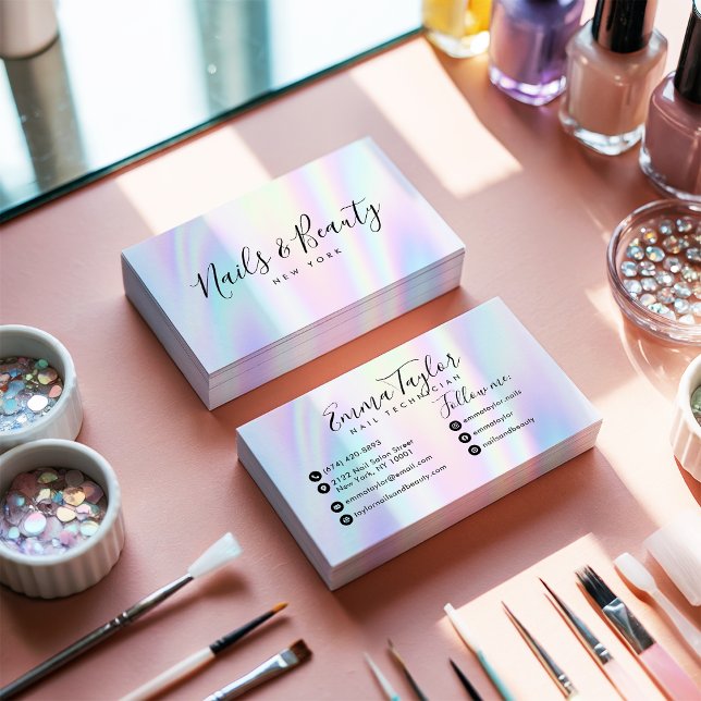 Holografische Glam abstrakt irisierend Visitenkarte (Salon script holographic glam abstract iridescent)
