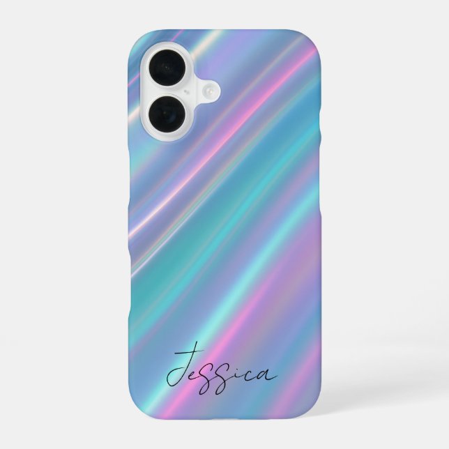 Holografische Irisierende Wellen iPhone 16 Hülle (Rückseite)