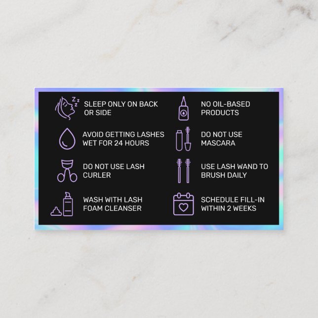 Holografische Lash Aftercare-Karte Visitenkarte (Rückseite)