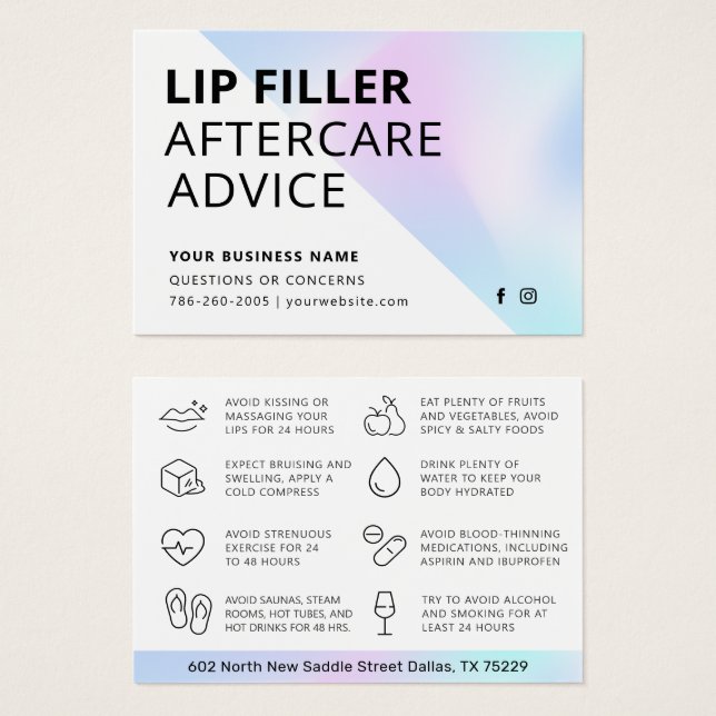 Holografische Lip Filler Aftercare Instructions Ca (Vorne & Hinten)