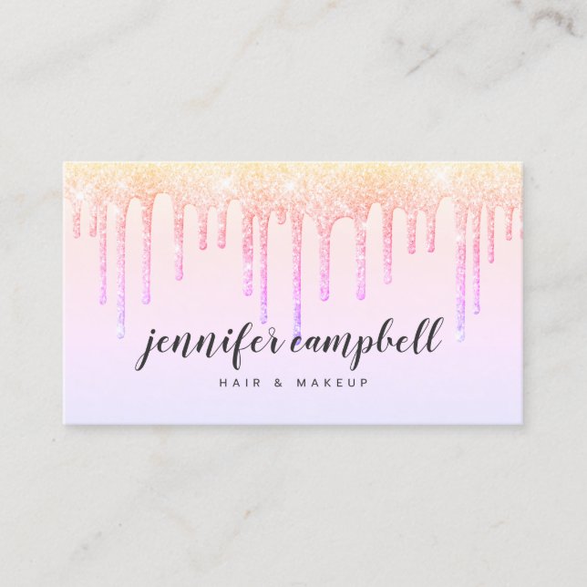 Holografische Make-up Haare pastellrosa Glitzer Tr Visitenkarte (Vorderseite)
