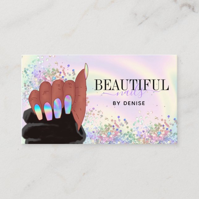 holografische Nägel Salon afroamerikanische Handge Visitenkarte (Vorderseite)