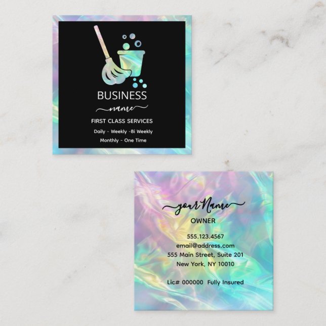 Holografische OFFICE-Reinigungsservice Quadratische Visitenkarte (Vorne/Hinten)