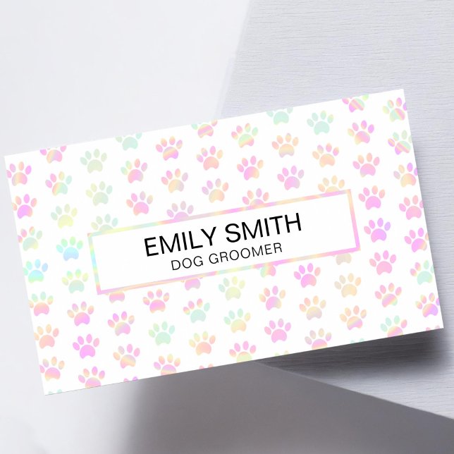 Holografische Paw Print Pet Groomer Business Card Visitenkarte (Von Creator hochgeladen)