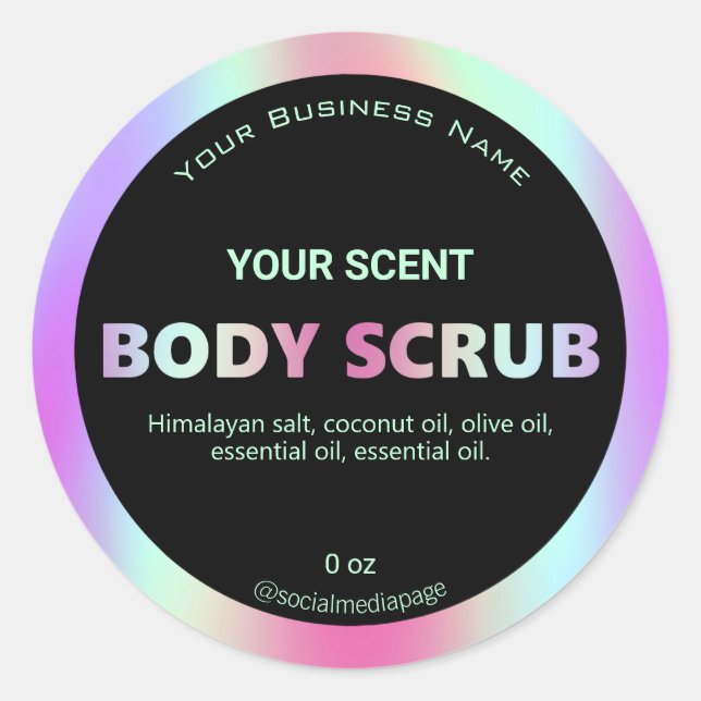 Holografische Rainbow-farbene Body-Scrub-Labels Runder Aufkleber (Vorderseite)