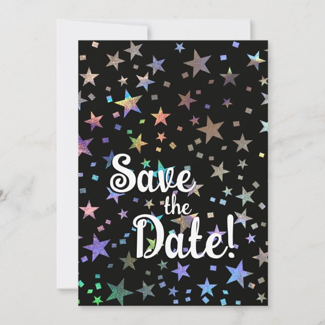 Holografische Rainbow Stars Gay Pride Wedding Save The Date (Vorderseite)