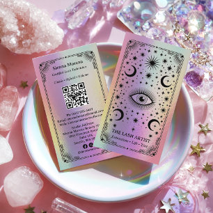 Holografische Retro-Celestial-Tarot-Wimpernstylist Visitenkarte