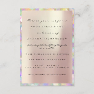 Holografische rosa Bridal Shower Sweet 16th PEARLY Einladung