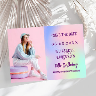 Holografische rosa lila Foto-Schrift Geburtstag Save The Date