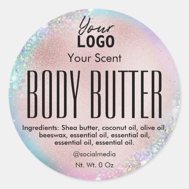 Holografische Rose Gold Body Butter Labels Runder Aufkleber (Vorderseite)