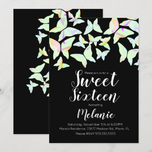 Holografische Schmetterlinge Farbige Sweet Sixteen Einladung