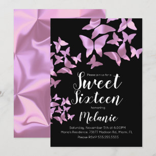 Holografische Schmetterlinge Rosa Sweet Sixteen Pa Einladung