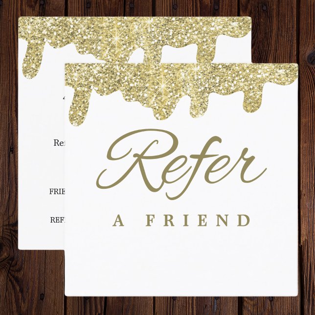 Holografische Signatur Moderner Glam Gold Glitzer Empfehlungskarte (Holographic Signature Modern Glam Gold Glitter Referral Card
)