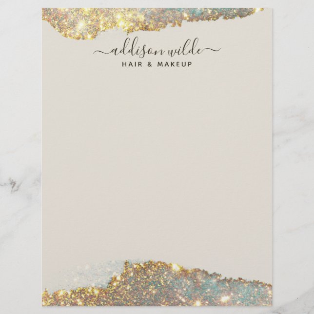 Holografische Signatur-Script Moderner Glam-Glitze Briefbogen (Vorderseite)