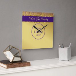 Holografische Signatur-Script Moderner Gold-Glitze Quadratische Wanduhr