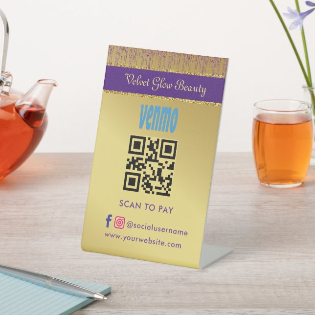 Holografische Signatur-Script Moderner Gold-Glitze Sockelschild (In SItu)