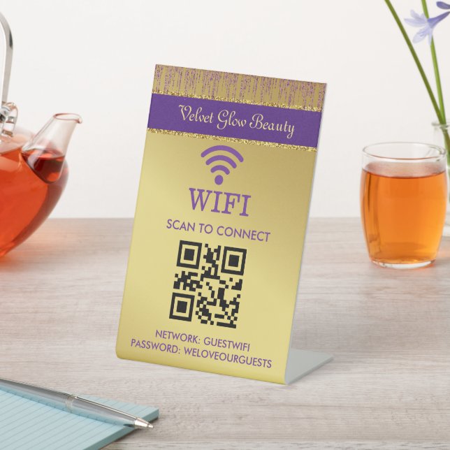 Holografische Signatur-Script Moderner Gold-Glitze Sockelschild (In SItu)