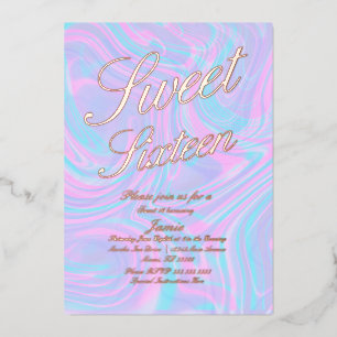 Holografische Sweet Sixteen Farbige Goldfolie Folieneinladung