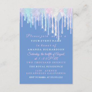 Holografische Tropfen Unicorn Pink Blue Quinceaner Einladung