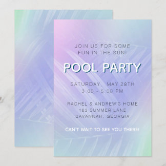 Holografische tropische Blätter Pool Party Einladung
