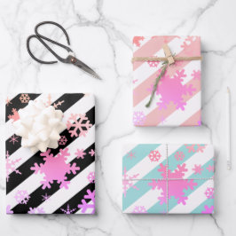 Holografische Weihnachtsschneeflockenmuster Streif Geschenkpapier Set
