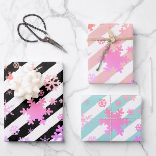 Holografische Weihnachtsschneeflockenmuster Streif Geschenkpapier Set