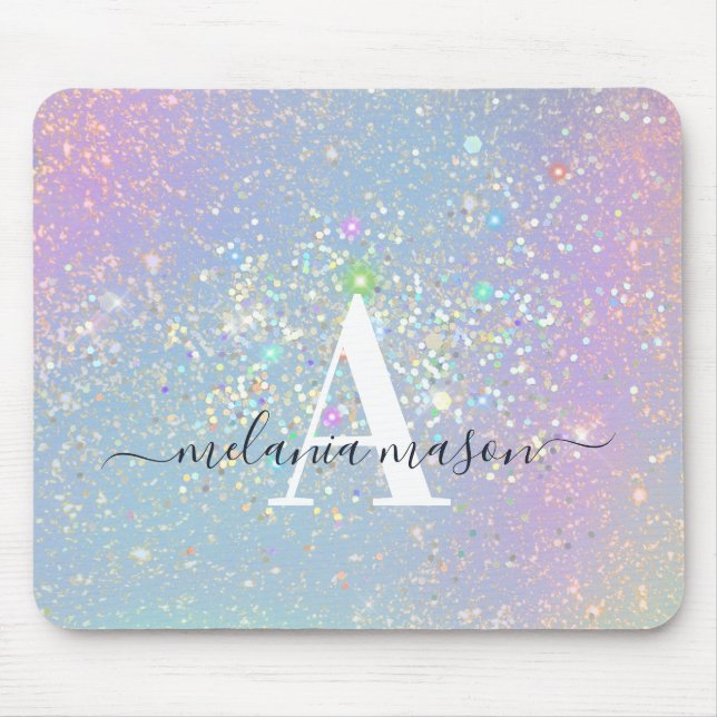 Holografischer Glam Glitzer Elegante Glitzern Mono Mousepad (Vorne)