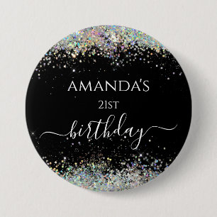 Holografischer Glitzer Geburtstag individuelle Nam Button