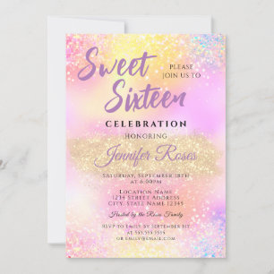 Holografischer Glitzer Glitzern Sweet 16 Girly Mod Einladung