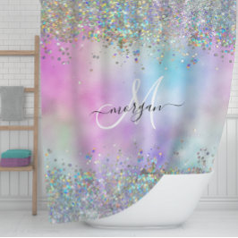Holografischer Glitzer Rainbow Pastors Monogram Duschvorhang