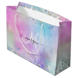 Holografischer Glitzer Rainbow Pastors Monogram Große Geschenktüte