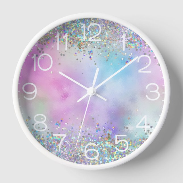 Holografischer Glitzer Rainbow Pastors Monogram Uhr (Vorderseite)