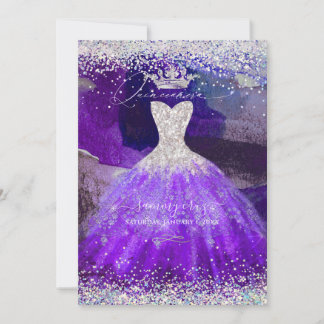 Holografischer Glitzer Ultra Violet Quinceanera Go Einladung