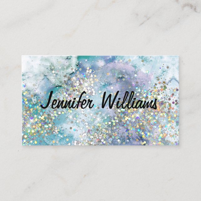Holografischer Glitzer Wasserfarben Elegante Schön Visitenkarte (Vorderseite)