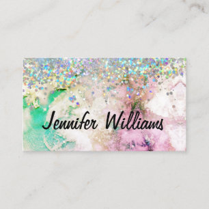 Holografischer Glitzer Wasserfarben Eleganter Marm Visitenkarte