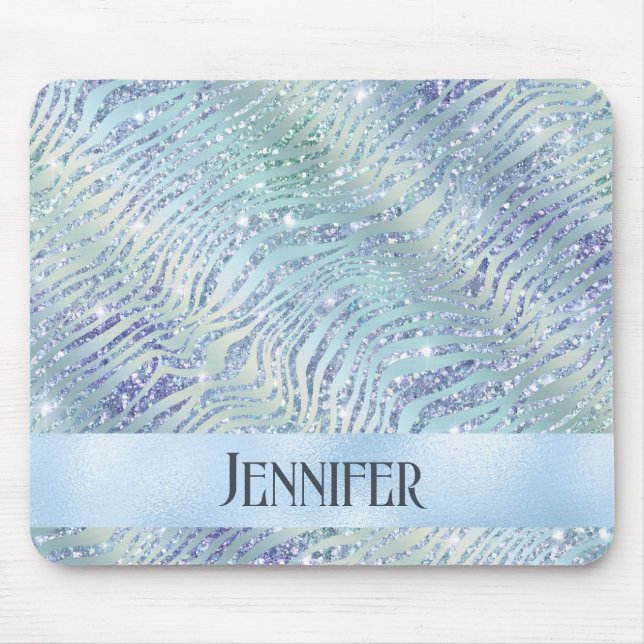 Holografischer Glitzer zebra print Mousepad (Vorne)