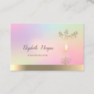 Holografischer Goldener Baum Frauen Silhouette Yog Visitenkarte