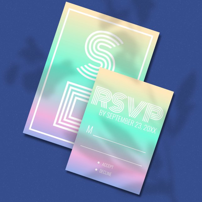 Holografischer Gradient Modern Wedding RSVP Karte (Von Creator hochgeladen)