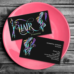 Holografischer Haarstylist-Typografie-Haarextensio Visitenkarte