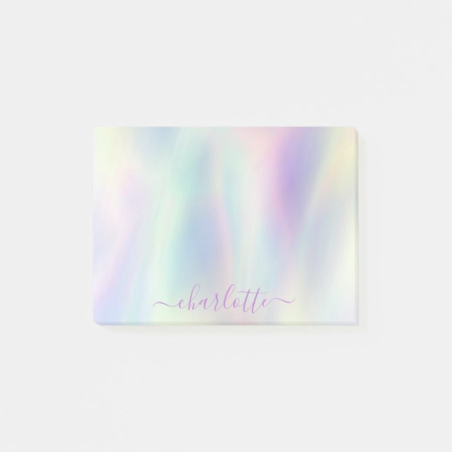 Holografischer Iridescent Pastel Rainbow Name Post-it Klebezettel (Vorderseite)
